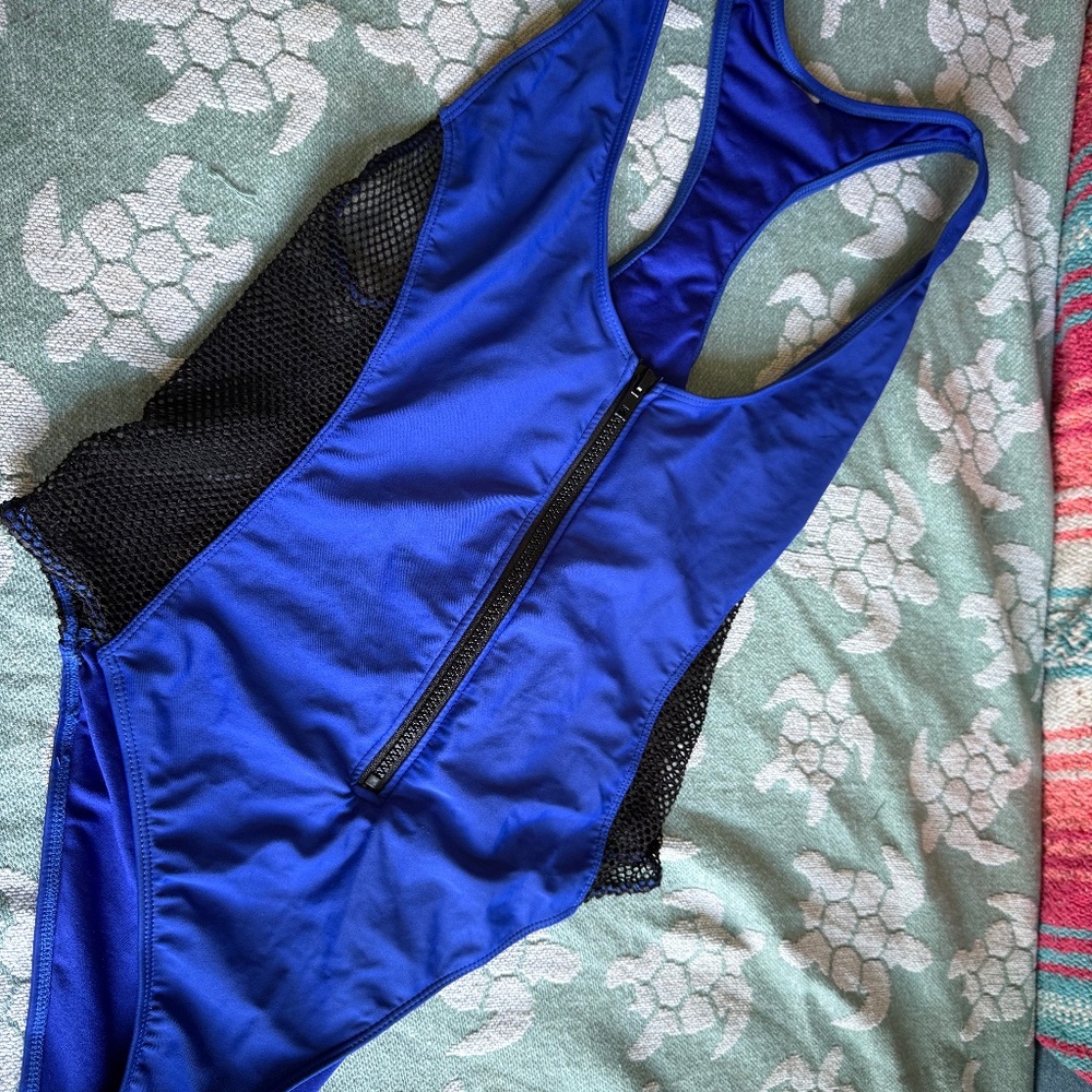 One Piece Swimwear Bathing Suit Blue And Black Medium
